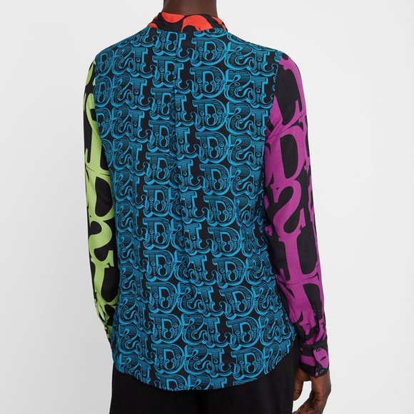 Desigual Logomania Blouse Womens Medium P-Bow Colorful Bold Print Lacroix Artsy - Picture 12 of 16